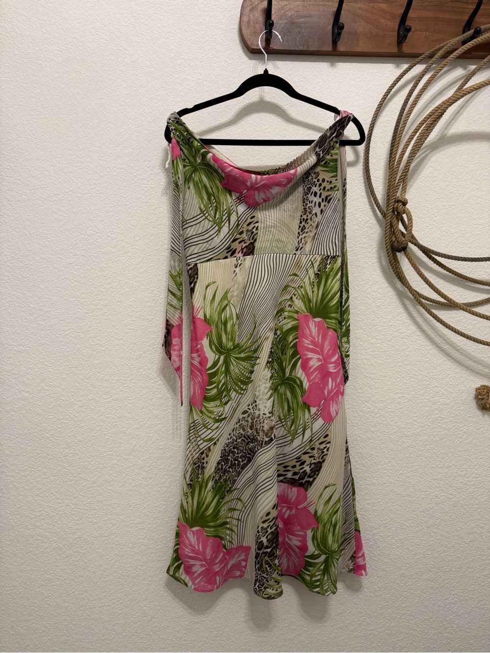 Vintage 90s Y2K Sheri Martin NY Tropical Leopard Print Midi Dress (Size 8)
